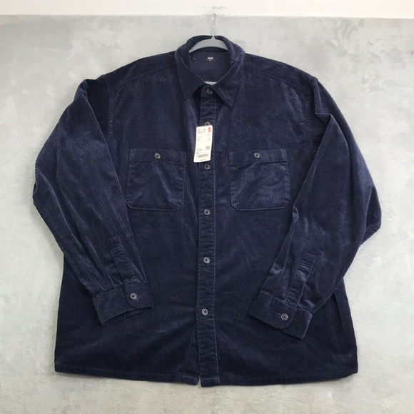 Uniqlo Men's Navy Blue Corduroy Double Pocket Work shirt  XL New - Picture 1 of 9